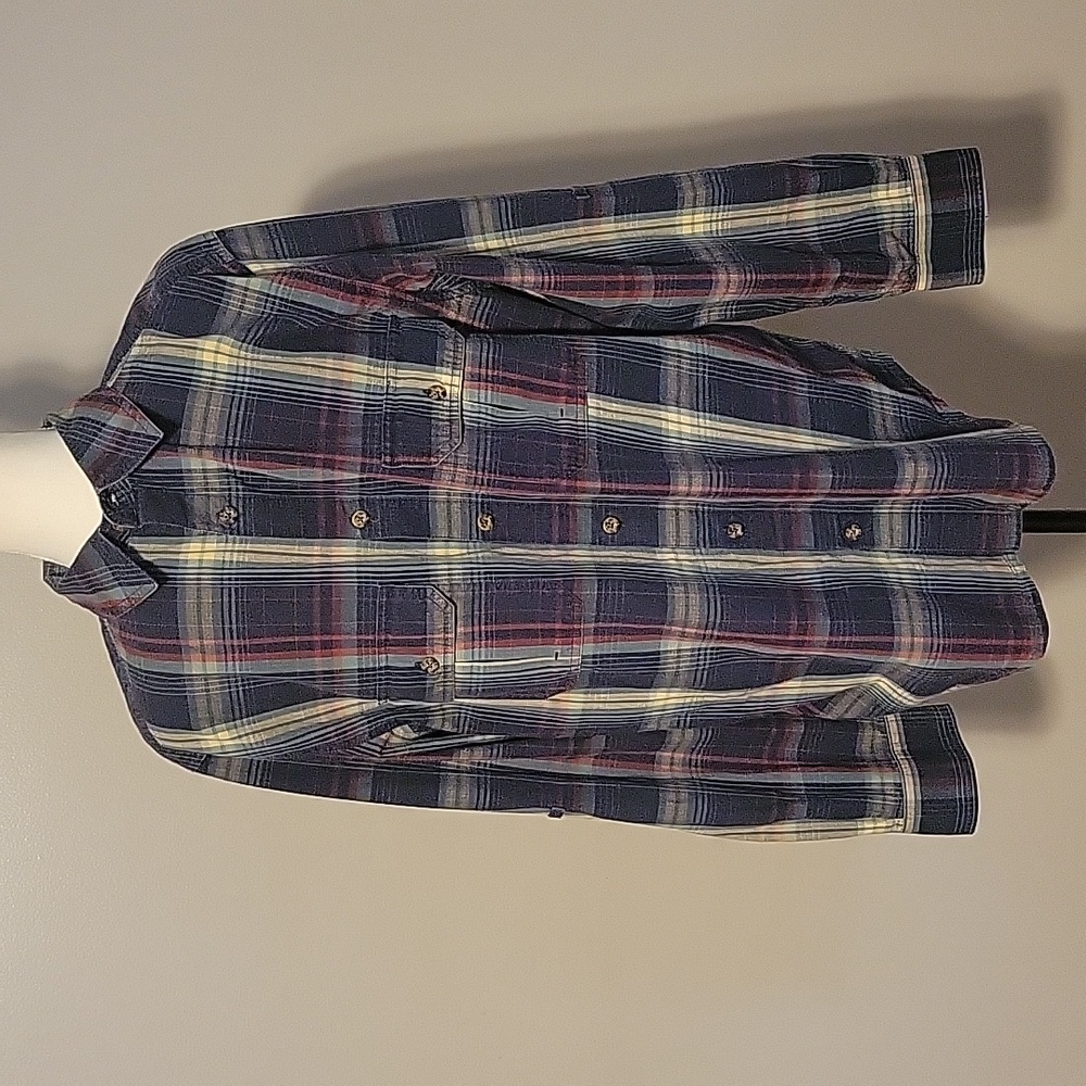 Woolrich Mens Button Down Long Sleeve Shirt Red Blue Plaid Medium